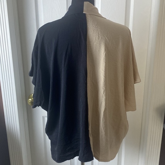 SHEIN Women’s Blouse Half Black Half Light Tan sz XL US 12 NWOT - Picture 5 of 7